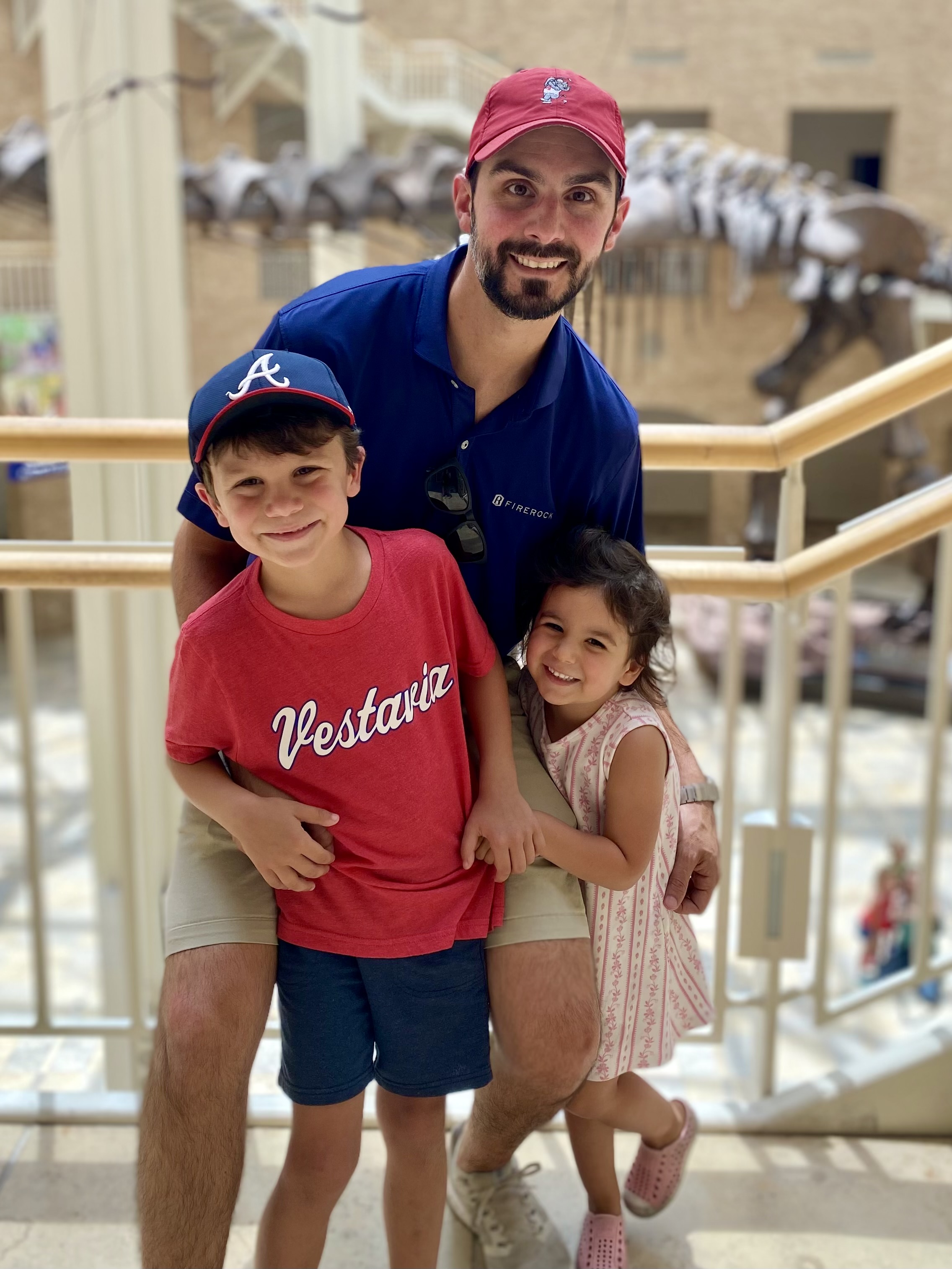 The Stuffie Squad founding family — dad with Jack and Gia