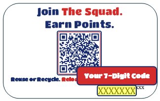Back of Stuffie Squad RFID card — 7-digit code highlighted